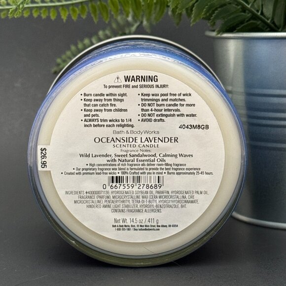 BBW Oceanside Lavender Bath & Body Works 3 Wick Candle - Picture 9 of 10